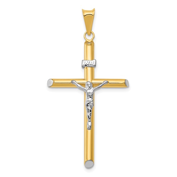 14k Two-tone Gold 1 1/2in INRI Hollow Crucifix Pendant
