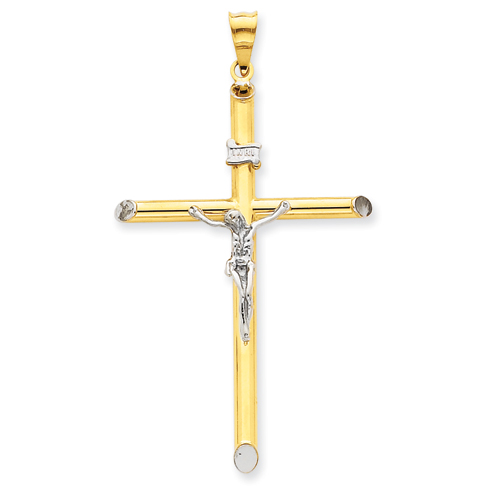14kt Two-tone Gold & Rhodium 2in INRI Hollow Crucifix Pendant
