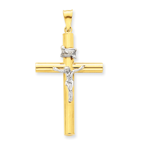 14k Two-tone Gold Hollow 1 1/2in INRI Crucifix Pendant