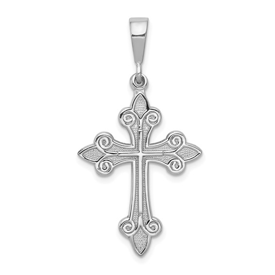 14k White Gold 1in Tapered Fleur de lis Cross Pendant