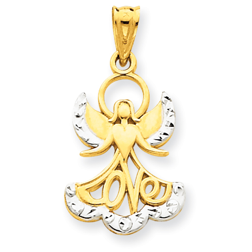 14k Yellow Gold & Rhodium 3/4in Love Angel Pendant