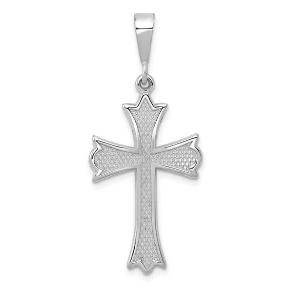 14k White Gold Textured Budded Cross Pendant 1in