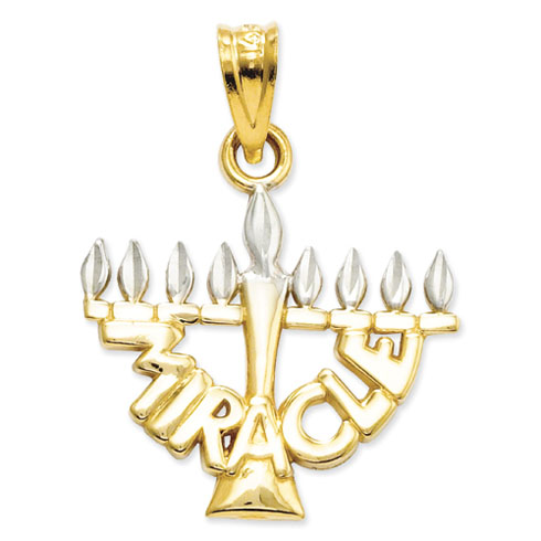 14k Gold and Rhodium 1/2in Menorah Miracle Pendant