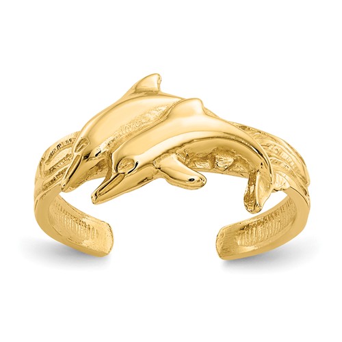 14k Yellow Gold Dolphins Toe Ring