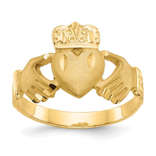14kt Yellow Gold Men's Satin Claddagh Ring