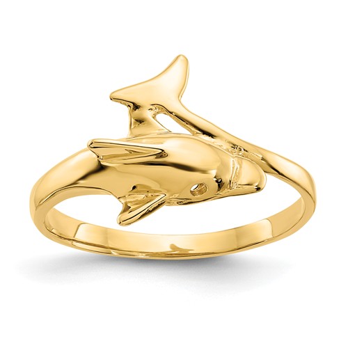 14k Yellow Gold Slender Dolphin Ring