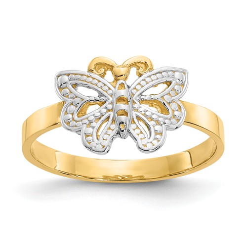 14k Yellow Gold Rhodium Butterfly Ring