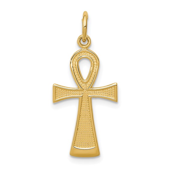 14kt Yellow Gold 3/4in Textured Ankh Cross