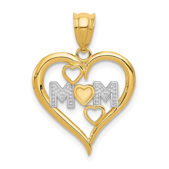 14kt Yellow Gold 5/8in Mom Hearts within Heart Pendant
