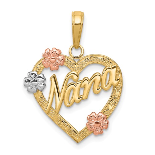 14kt Tri-color Gold 5/8in Heart Nana Charm