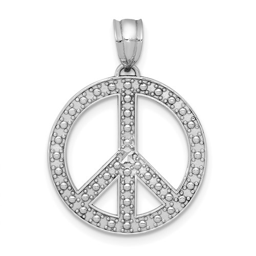14k White Gold Filigree Peace Sign Pendant 3/4in
