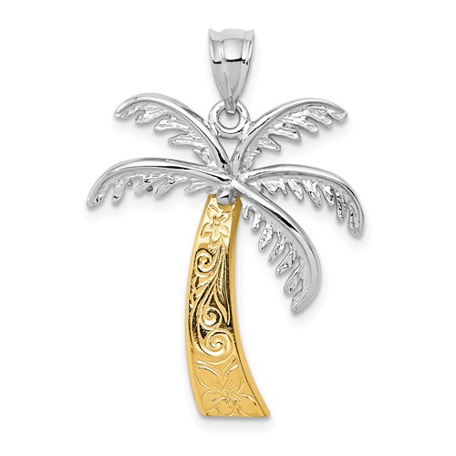 14k Two-Tone Gold Palm Tree Pendant 1in