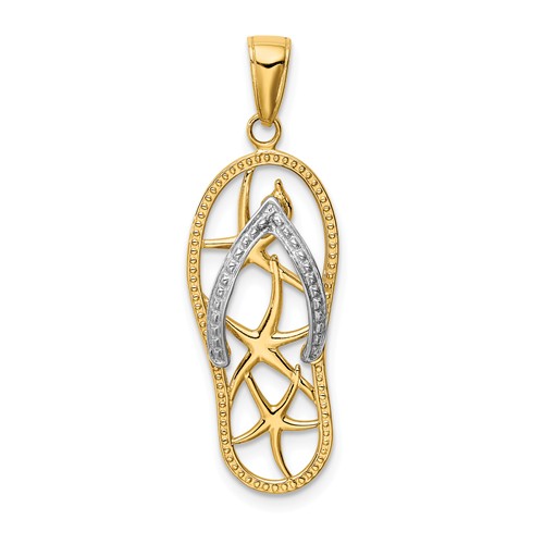 14k Two-tone Gold Flip Flop Pendant with Starfish 1in