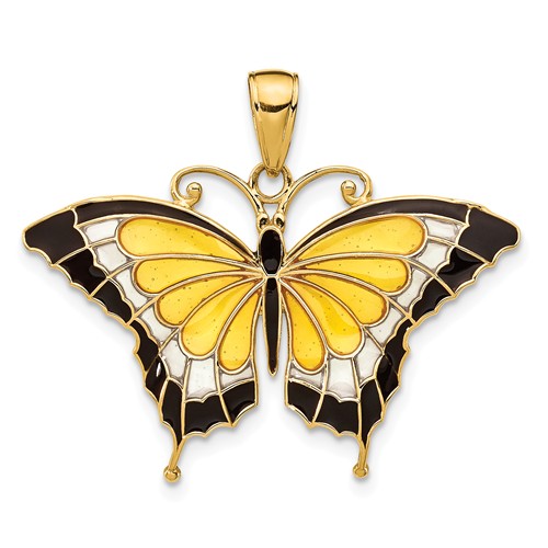 14k Yellow Gold Black and Yellow Enamel Butterfly Pendant