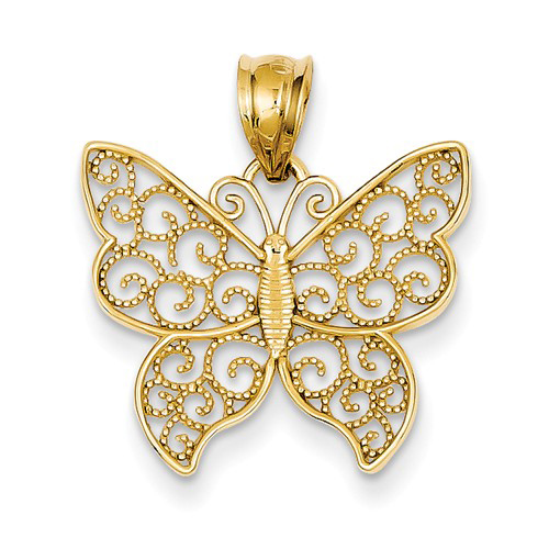 14kt Yellow Gold 3/4in Filigree Butterfly Pendant