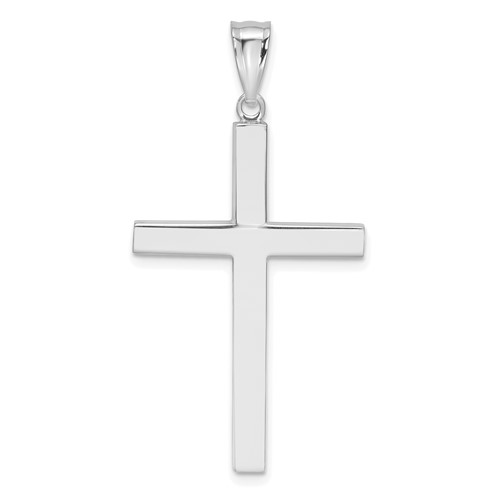 14k White Gold Hollow Latin Cross Pendant 1.25in