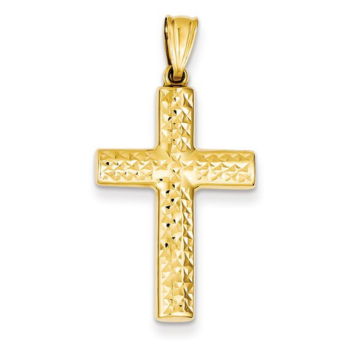 14kt Yellow Gold 1in Reversible Textured Cross Pendant
