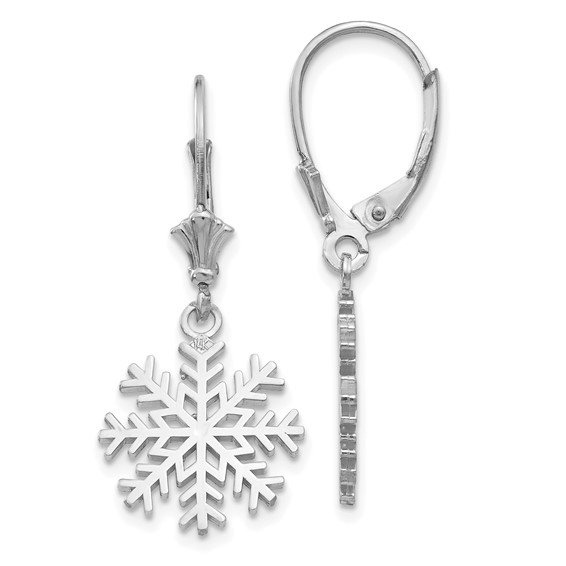 14kt White Gold Snowflake Leverback Earrings