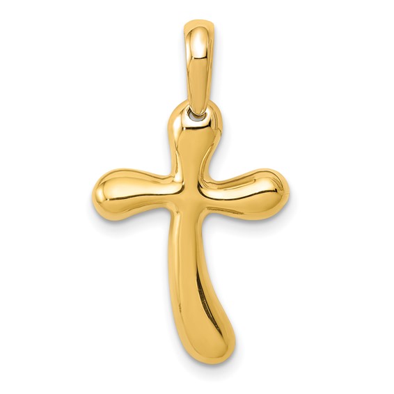 14k Yellow Gold 3/4in Polished Freeform Cross Pendant