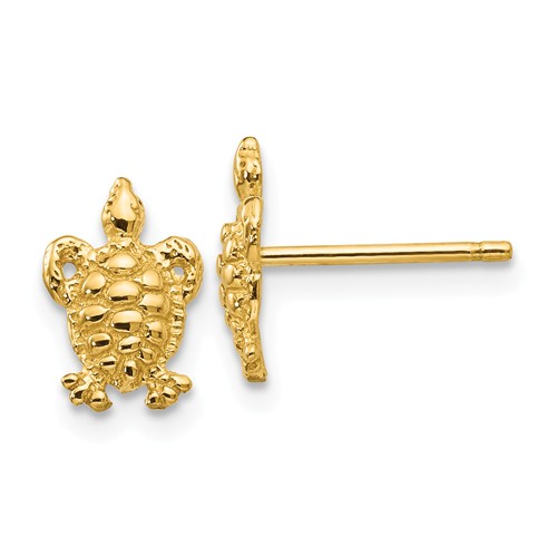 14k Yellow Gold Tiny Textured Sea Turtle Post Earrings