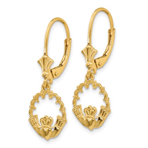 14k Yellow Gold Claddagh Leverback Earrings