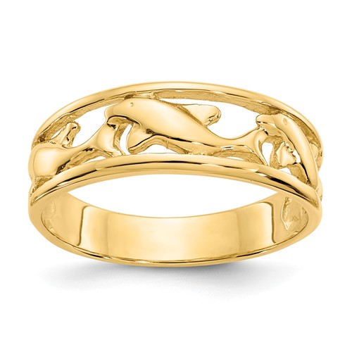 14k Yellow Gold Dolphins Wedding Band 6mm