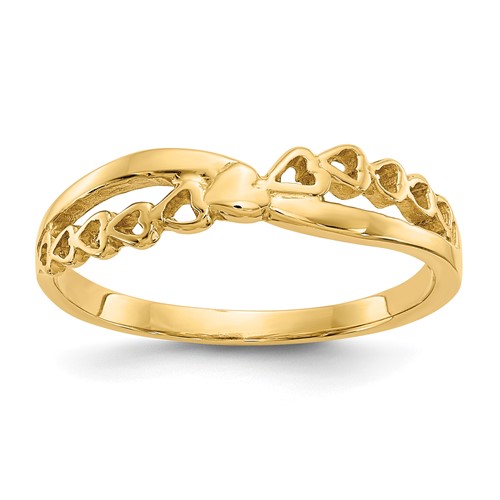 14k Yellow Gold Criss Cross Pattern Hearts Ring