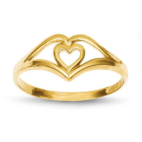 14k Yellow Gold Open Heart within Heart Frame Ring K4577