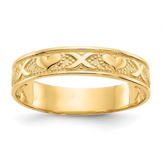 14kt Yellow Gold Polished Xs and Hearts Ring