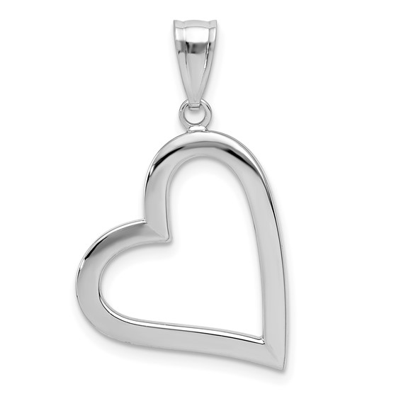14kt White Gold 3/4in Hollow Open Heart Pendant