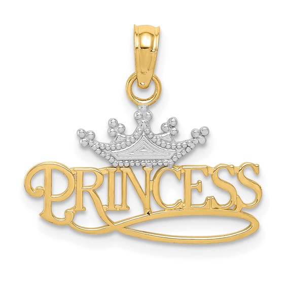 14kt Yellow Gold and Rhodium Princess with Crown Pendant