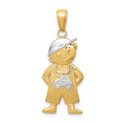 14k Yellow Gold and Rhodium Boy Pendant with Hands in Pockets 7/8in
