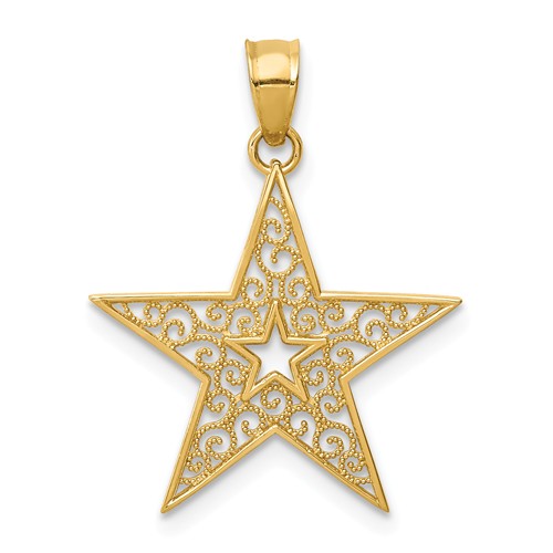 14k Yellow Gold Filigree Star Pendant 3/4in