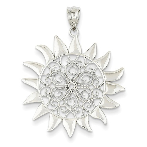 14kt White Gold 1in Filigree Sun Pendant