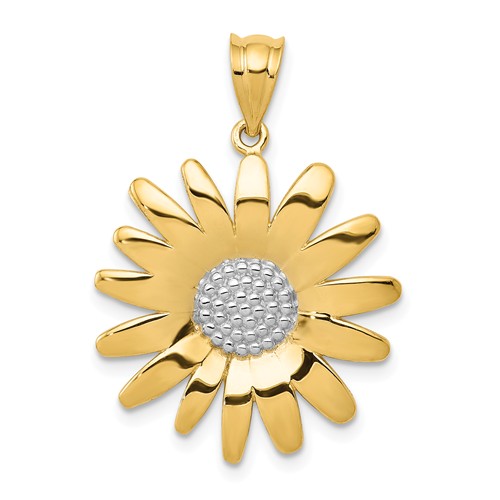 14k Yellow Gold and Rhodium Sunflower Pendant 3/4in