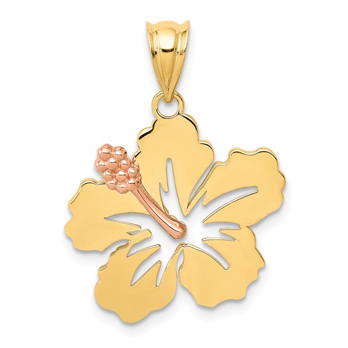 14k Yellow And Rose Gold Hibiscus Flower Pendant 3/4in