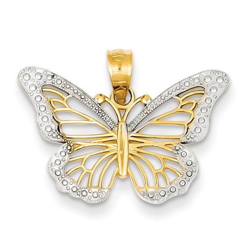 14kt Yellow Gold Butterfly Pendant with Rhodium Border 5/8in 
