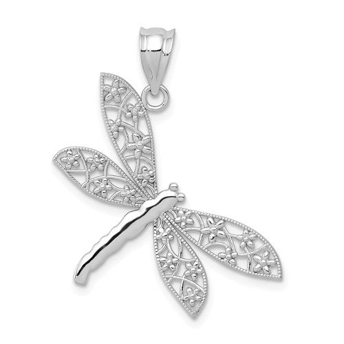 14k White Gold Polished Dragonfly Pendant 1in