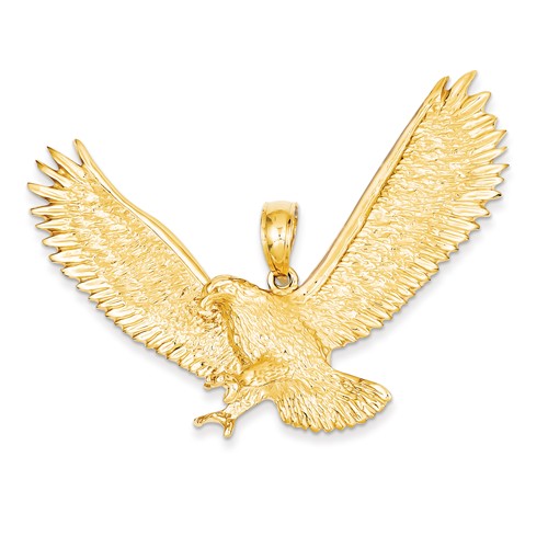 14k Yellow Gold Jumbo Landing Eagle Pendant 2in