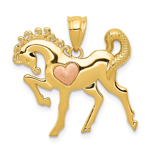 14k Yellow Gold Horse Pendant with Rose Gold Heart