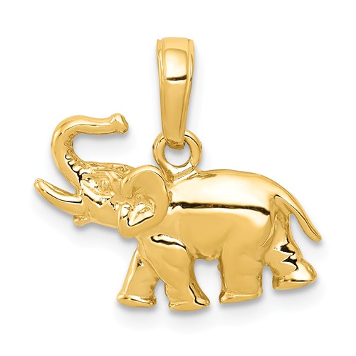 14k Yellow Gold Elephant Charm with Upward Trunk