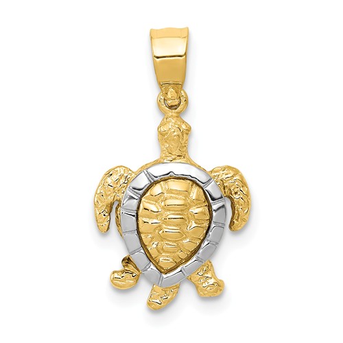 14k Yellow And White Gold Turtle Charm 1/2in