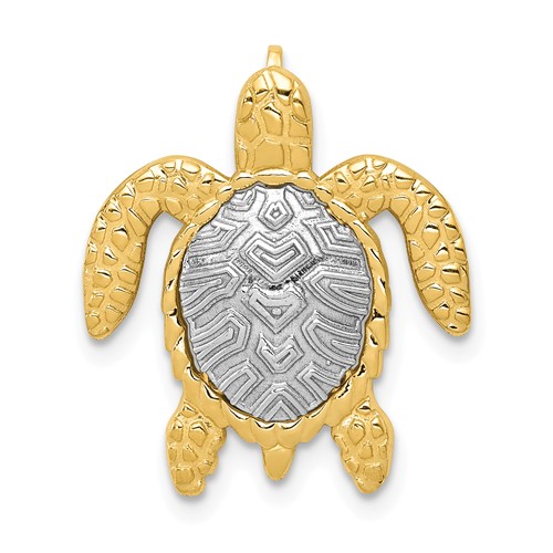 14k Two-Tone Gold Turtle Pendant Slide 3/4in