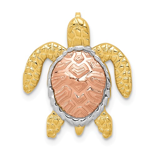14k Two-tone Gold with Rhodium Sea Turtle Slide Pendant 3/4in