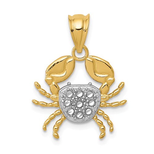 14k Yellow Gold Rhodium Small Crab Pendant