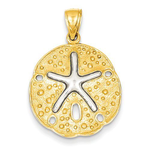 14kt Two-tone Gold 3/4in Sand Dollar Starfish Pendant