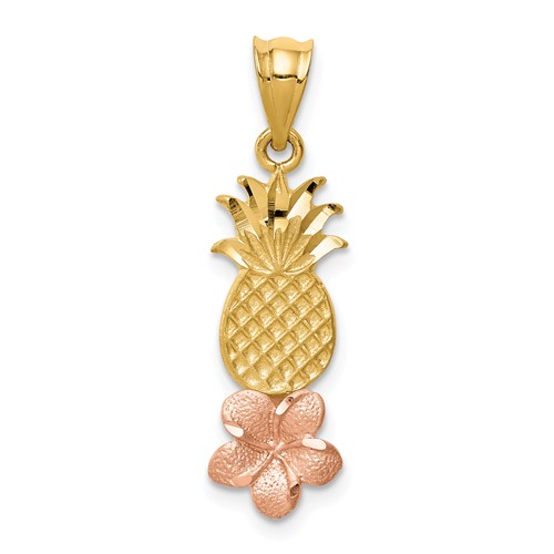 14k Yellow And Rose Gold Pineapple with Plumeria Pendant 3/4in