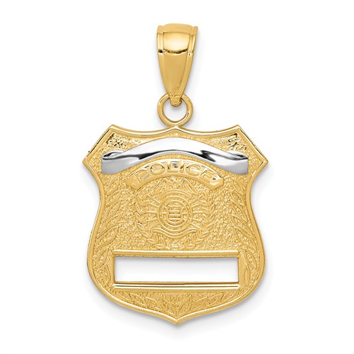 14k Yellow Gold Police Badge Pendant with Rhodium Ribbon 5/8in