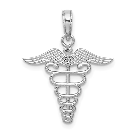 14k White Gold Caduceus Charm 3/4in