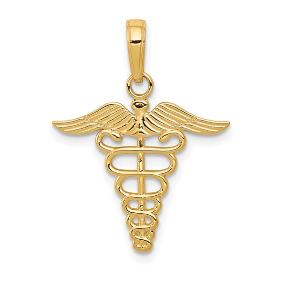 14kt Yellow Gold 3/4in Caduceus Charm